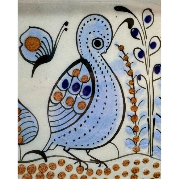 Ken Edwards El Palomar Tonala Studio Pottery Dish Mexico Flower Quail 6.5"x 5.5" - Picture 2 of 6